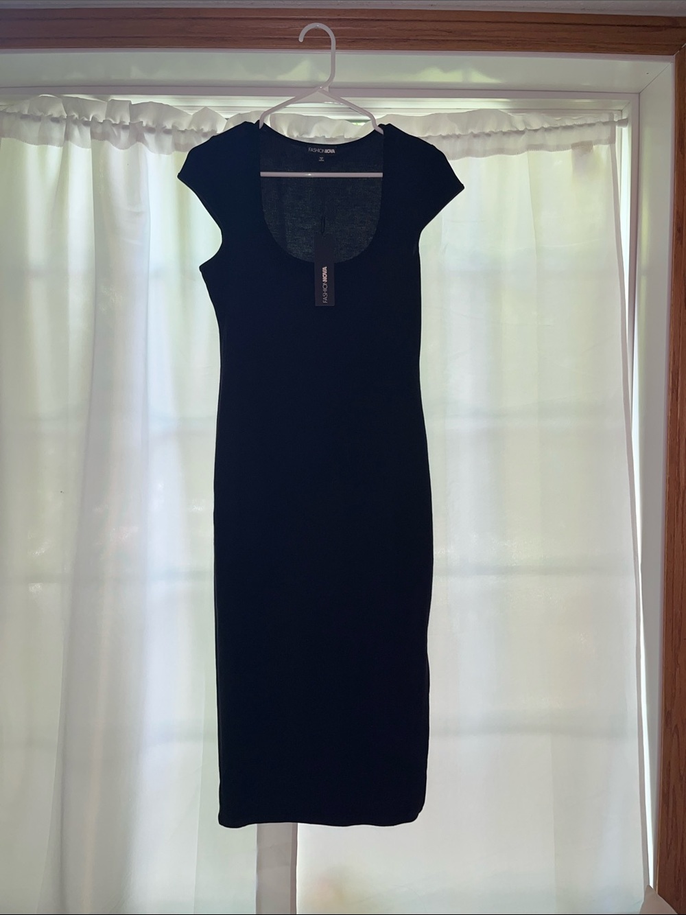 Fashion Nova Black Midi Scoop Neck Bodycon Dress